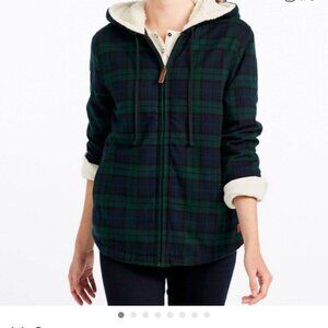 L.L.Bean Scotch Plaid Flannel Shirt Sherpa-Lined Zip Hoodie